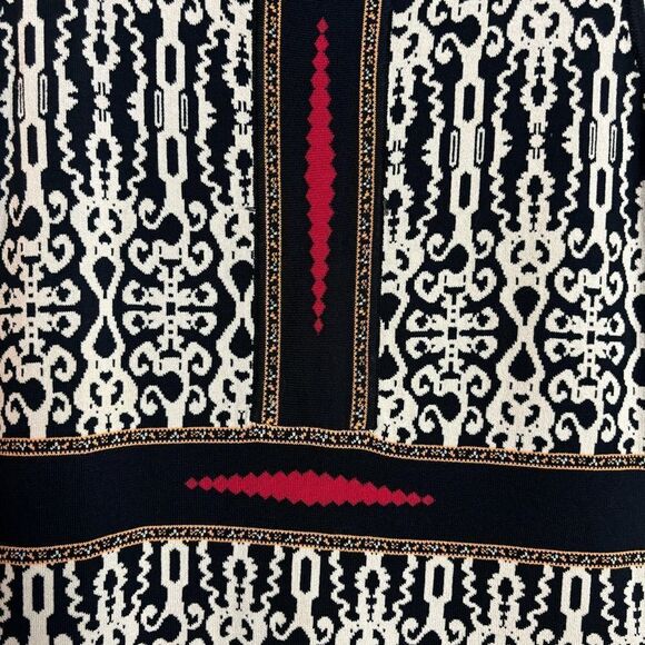 Carmen Marc Valvo Knit Bodycon Dress Size Small Sleeveless Black Cream Red - Picture 7 of 8